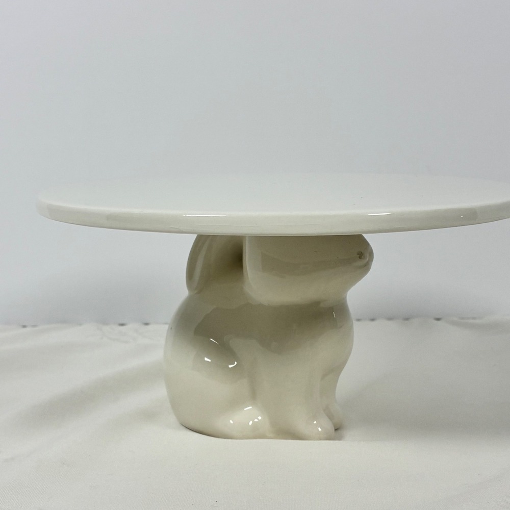 White Bunny Rabbit Dessert/Plant Stand Easter Spring Cottage Farmhouse Whimsical